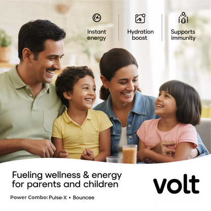 Volt Power Combo – Pulse-X • Bouncee | Hydration Intensifier + Instant Energy Drink Mix | Active Family Electrolytes & Wellness Duo | Pack of 24 Sachets