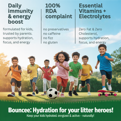 Bouncee – Healthy Kids Hydration Drink Mix | Electrolytes + Vitamins | Assorted Fruit Flavours | 12 Sachets x 8.5g | Caffeine-Free & Tummy-Friendly
