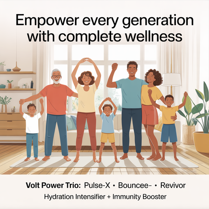Volt Power Trio – Family Wellness Hydration Pack | Pulse-X • Bouncee • Revivor | Daily Electrolytes & Immunity Boosters | Zero Sugar | Pack of 34 | For All Ages
