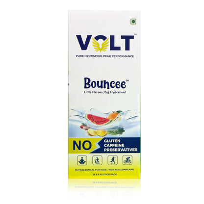 Volt Bouncee Kids Electrolyte Powder — Gentle Hydration, Energy & Immunity for Active Kids | Vitamin-Rich, Preservative-Free | 12 Fruity Sachets