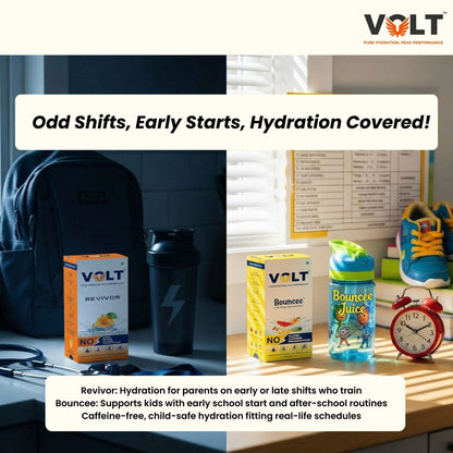Volt Hydration Duo — Revivor + Bouncee | Zero-Sugar Adult Energy & Kids Electrolyte Vitamins | Caffeine Free, Preservatives Free | 22 Sachets