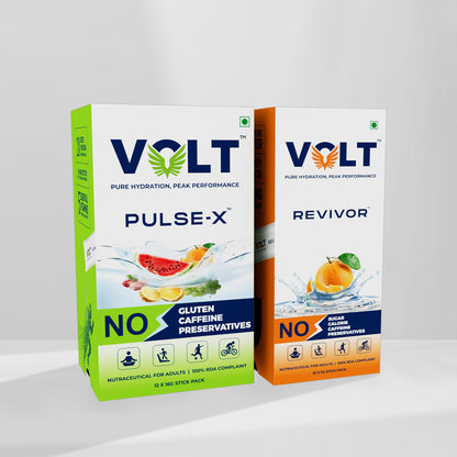 Two boxes of Volt Pulse-X and Revivor on a white background