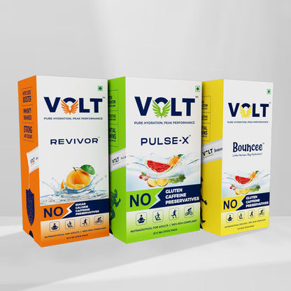 Three boxes of VOLT Energy Drink products on a white background