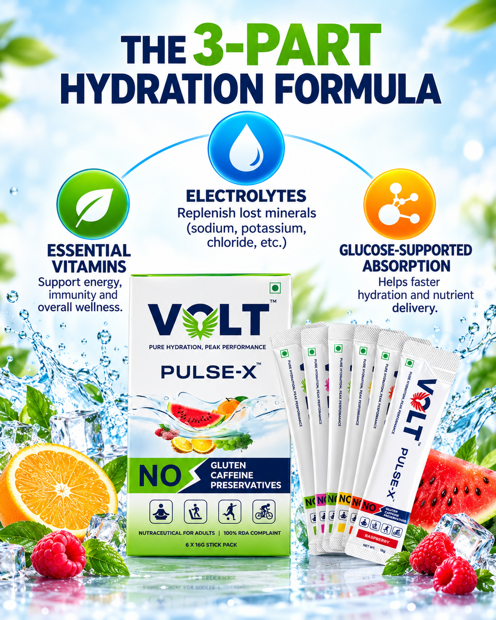 Electrolyte Powder for 3X Hydration & Energy | Volt Pulse-X