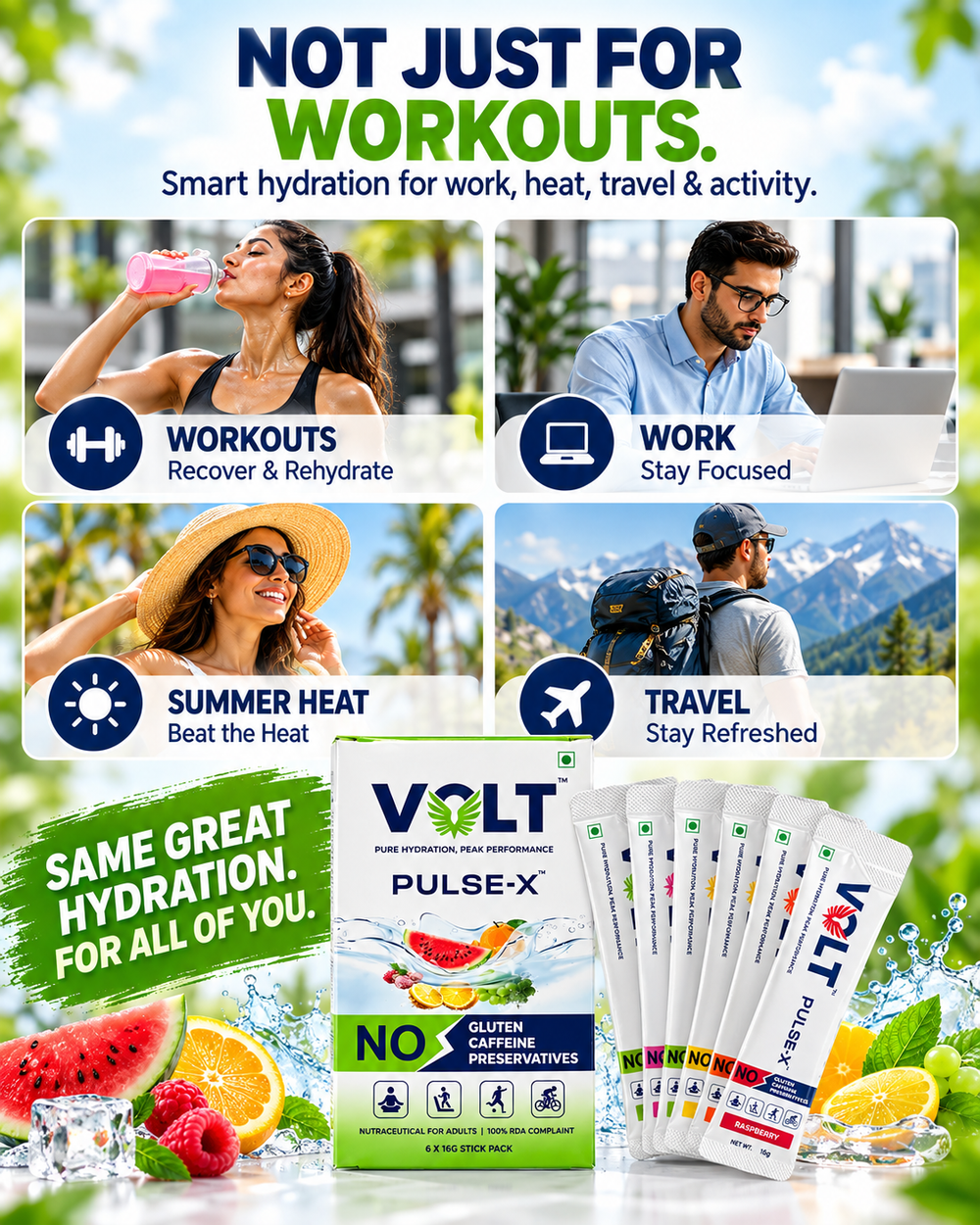 Electrolyte Powder for 3X Hydration & Energy | Volt Pulse-X