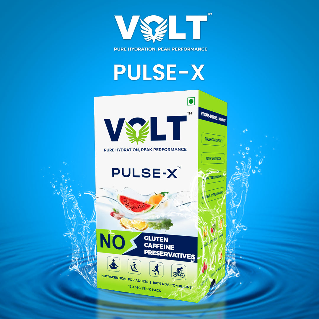 VOLT Pulse-X packaging on a blue background with water effects