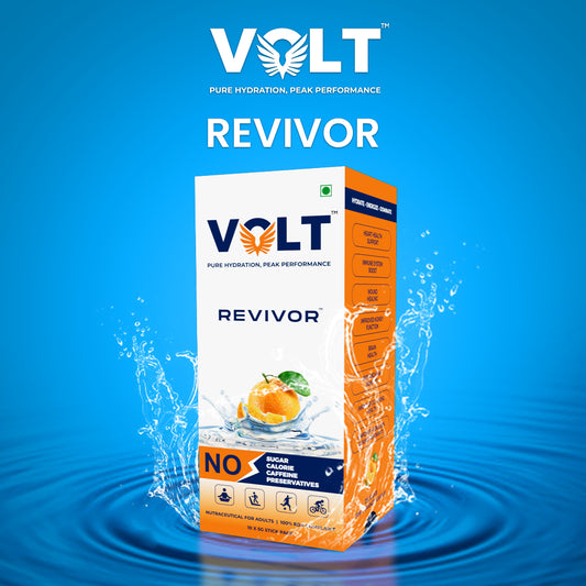 Volt Revivor package on a blue background with water effects